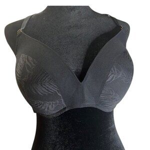 Lively 36DD Black Bra‎ With Leaf Patterned Cups Adjustable Straps